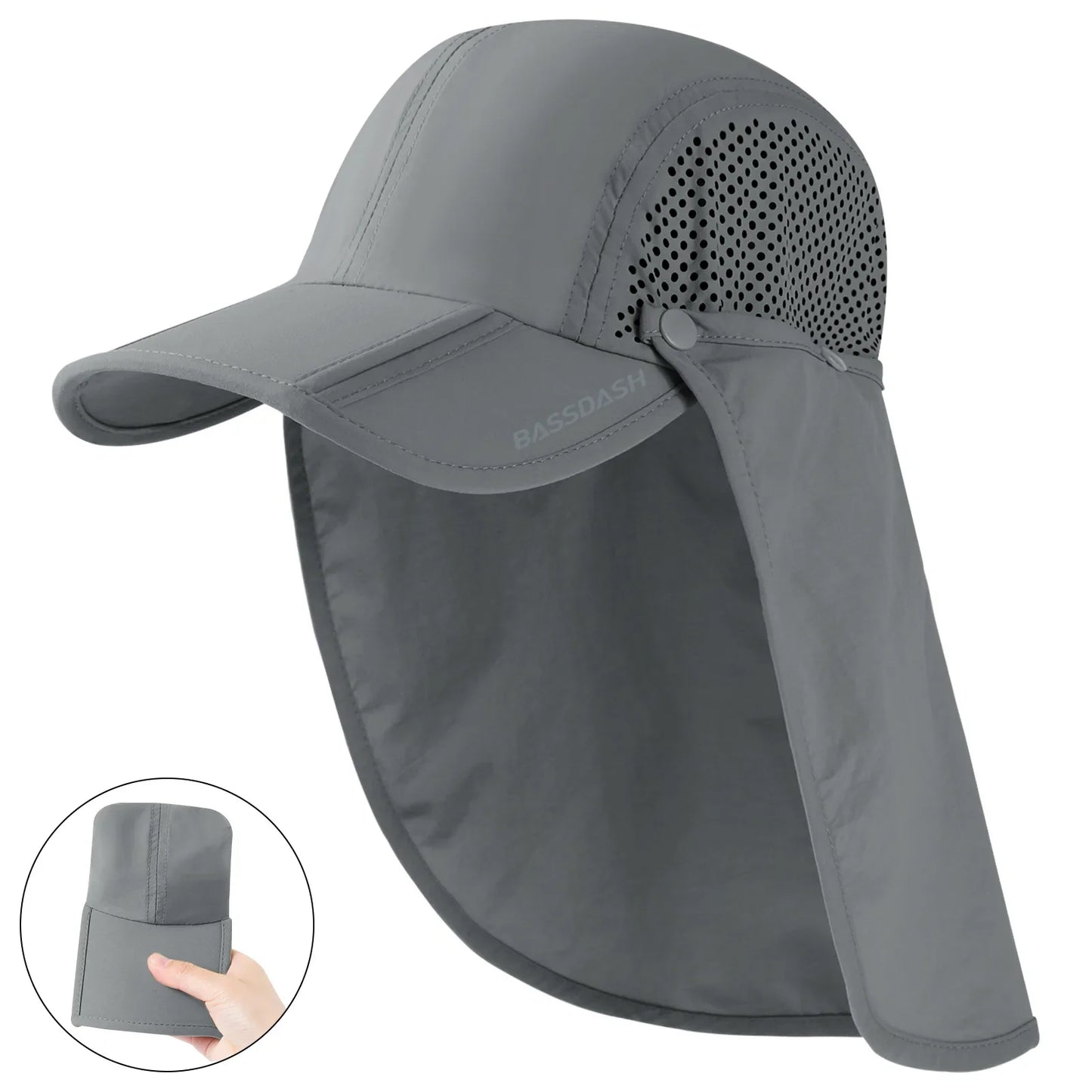 UPF 50+ Foldable Fishing Hat Baseball Cap with Removable Neck Flap Portable for Men Women Golf Hiking