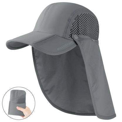 UPF 50+ Foldable Fishing Hat Baseball Cap with Removable Neck Flap Portable for Men Women Golf Hiking