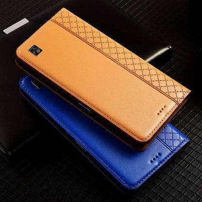 For APPLE iPhone 17 16 16E 15 14 Pro Max Air Plus Flip Case Grid Pattern Magnetic Cover Cowhide Genuine Leather Wallet Covers
