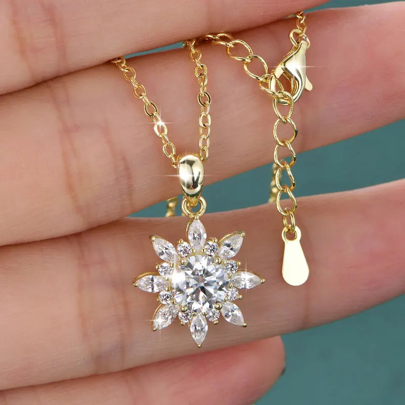 GRA Certified 6.5mm Round Moissanite Delicate Snowflake Pendant Necklace for Women 14K Gold Filled Fine Jewelry Gifts