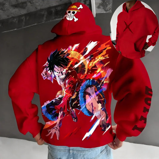 One Piece Men's Hoodie Sweatshirt Monkey D. Luffy Anime Spring Autumn and Winter Boys Loose Long-sleeved Parent-child Outfit