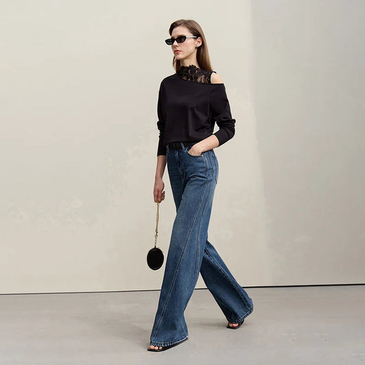 Women's Jeans 2026 Spring New Casual Cotton Denim Flared Long Pants Retro Loose Commuter Versatile Woman Trousers 12651025