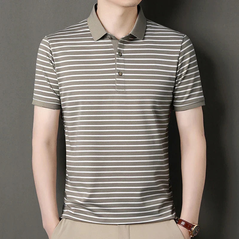2024 Men's New Striped Cotton Business Casual Short Sleeved POLO Shirt Fashion Short Sleeved Comfortable and Breathable Top