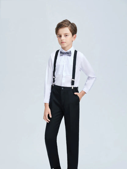4pcs/set Boys' Suit Set With  Shirt , Pants  Tie And Straps School Uniforms