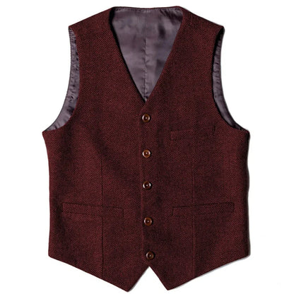 Men Vest Blue Herringbone V Neck Single Button Solid Waistcoat For Wedding Business Office Work Daily Casual Men Suit Vest