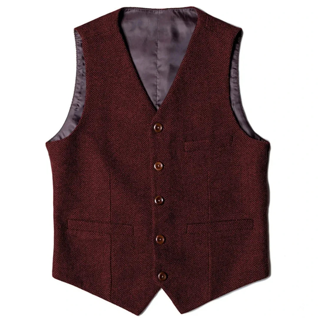 Men Vest Brown Herringbone Single Button V Neck Waistcoat For Wedding Party Banquet Business Work Daily Casual Men Suit Vest