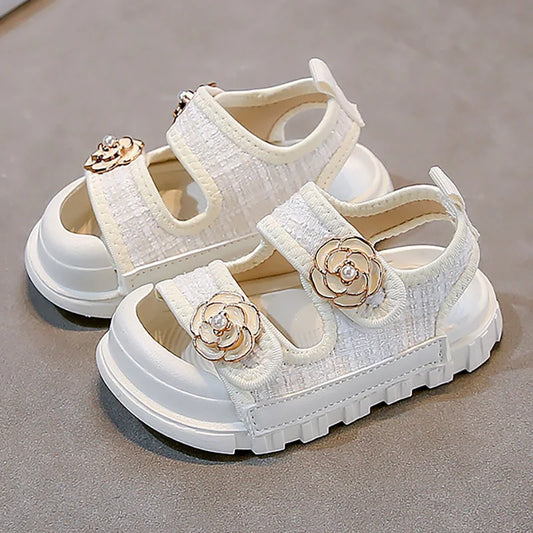 Korean Style Summer Sandals For Girls Luxury Pearl Flower Children's Beach Shoes Ergonomics Soft-soled Kid's Girl's Sandals