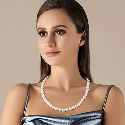 8-10MM Baroque Natural Freshwater Pearl Necklaces for Women 925 Sterling Silver Necklaces Jewelry 40-50cm Length