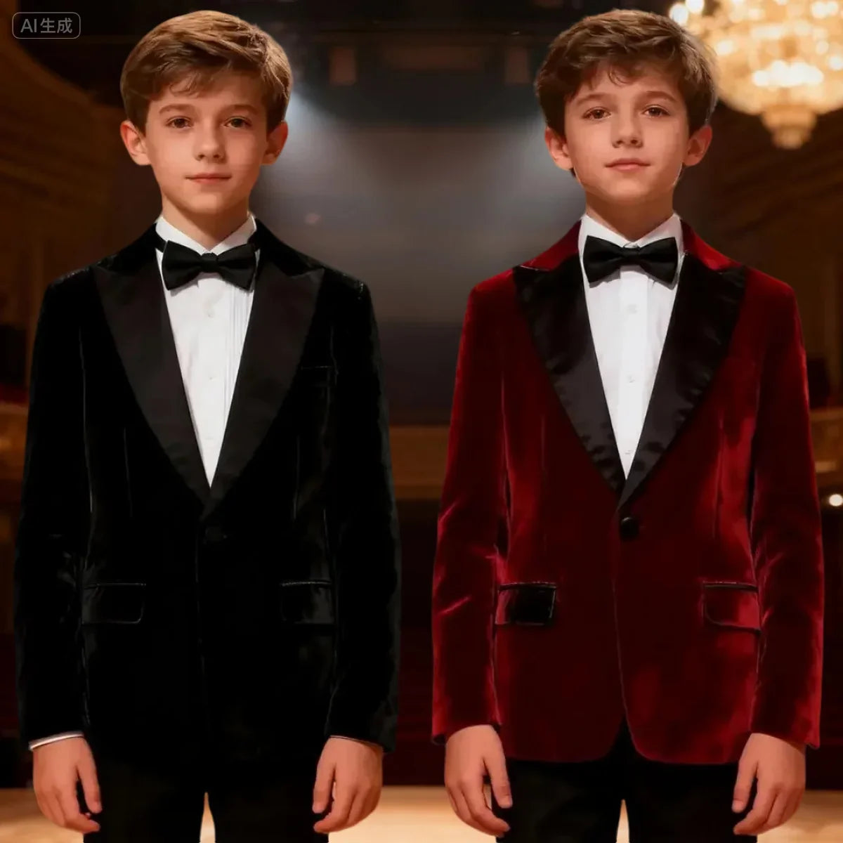 Boys Tuxedo Velvet Blazer Kids Suit Red Christmas New Year Party Gift Clothes Fromal Black  Xmas Birthday Wedding Outifit