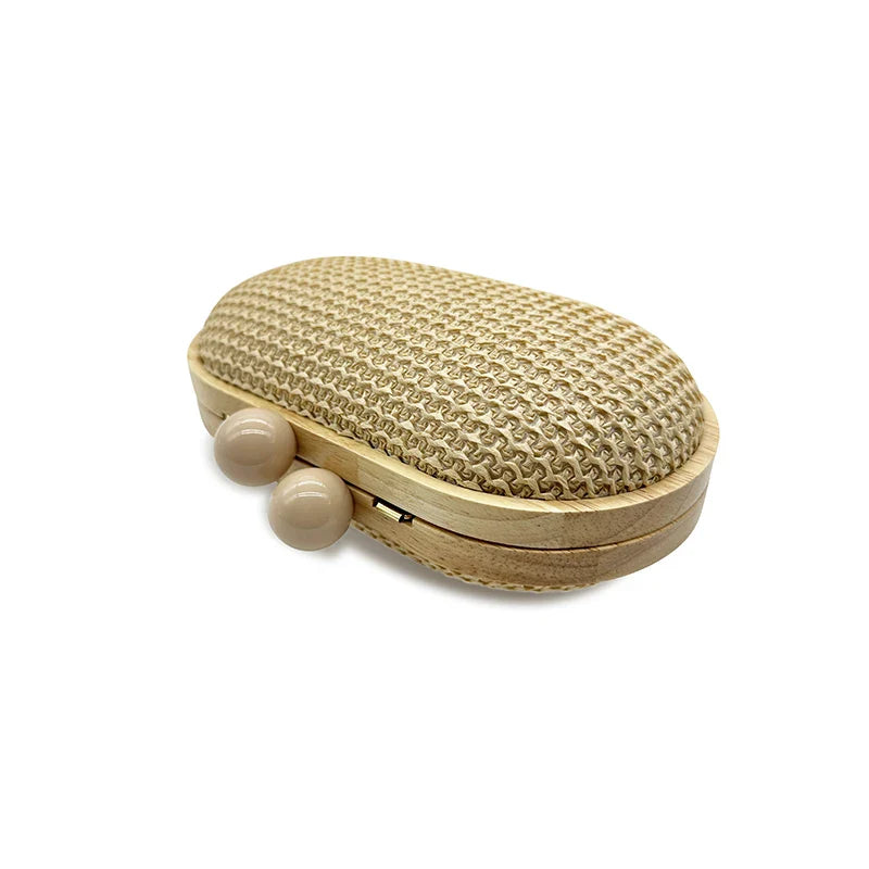 fashion Oval PP straw clutch bag for women wooden clip Handbags elegant weave summer beach bag trend shoulder crossbody bags