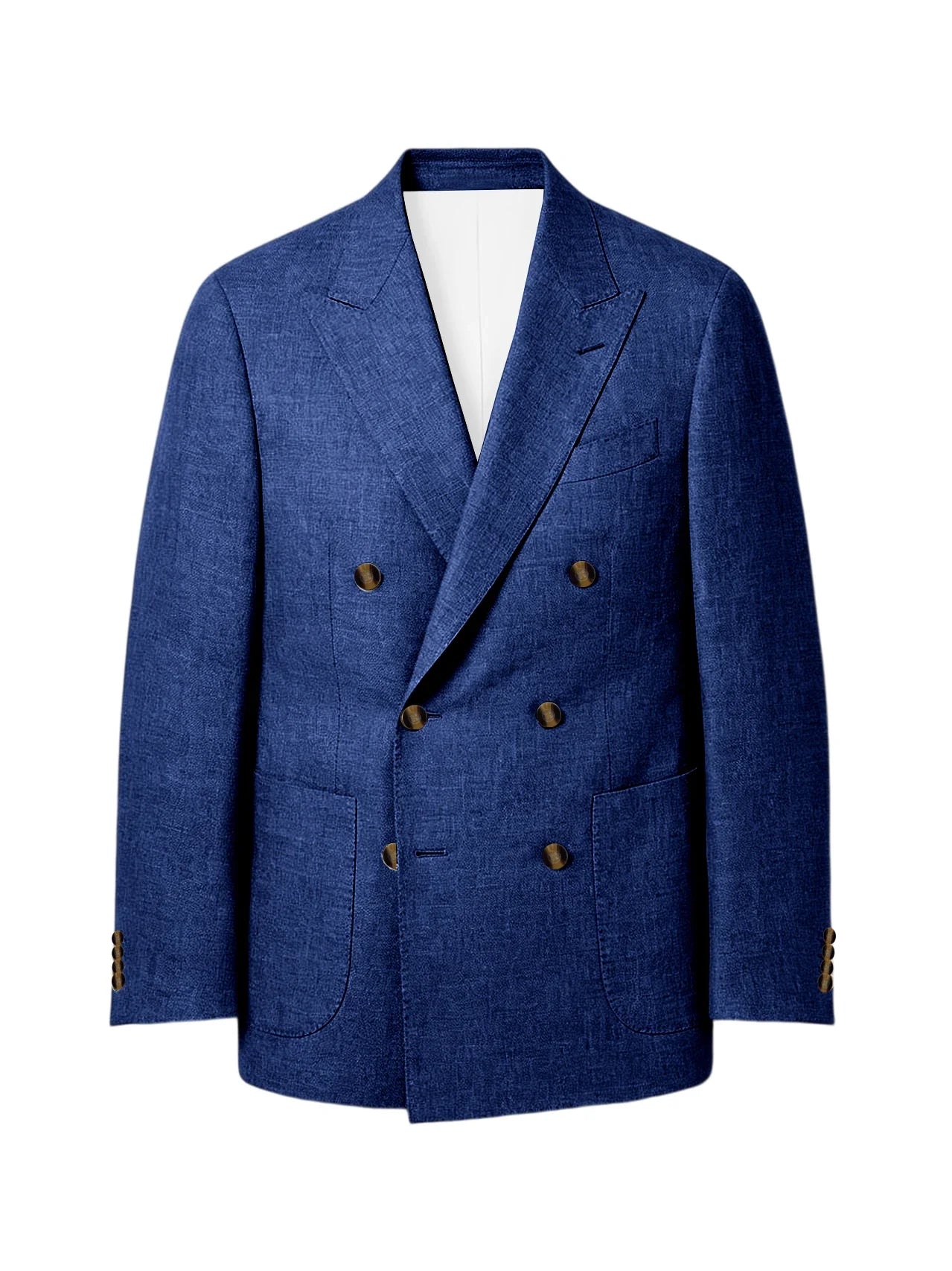 Men's Linen Double Breasted Blazer Peak Lapel Casual Business Suit Jacket With Patch Pockets For Daily Office Wear