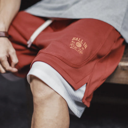 Men's American Retro Street Basketball Print Knit Sweat Shorts Breathable Loose 5 Inch Summer Daily Workout Pants Sports