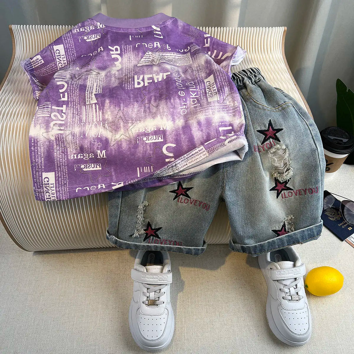 Korean Children's Summer Clothes Kids Set Outfits Boys 2026 Handsome Sleeveless&Short Sleeved T-shirt Denim Shorts 2-piece Set