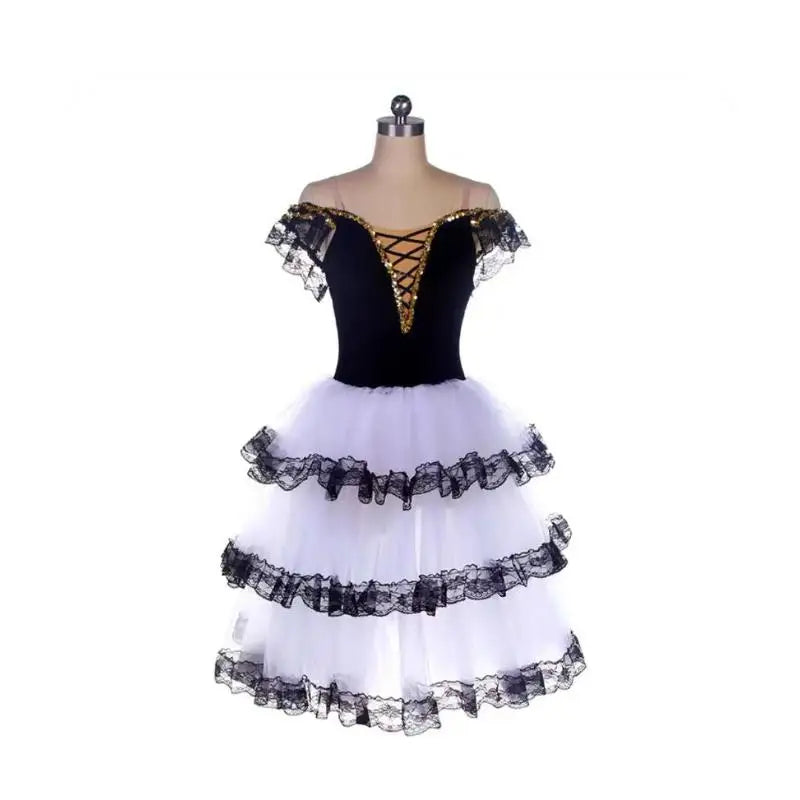 Professional Ballet Romantic Tutu Long Skirt Black Red Spain Dress Girls Adult Children's Performance Ballet Clothes For Women