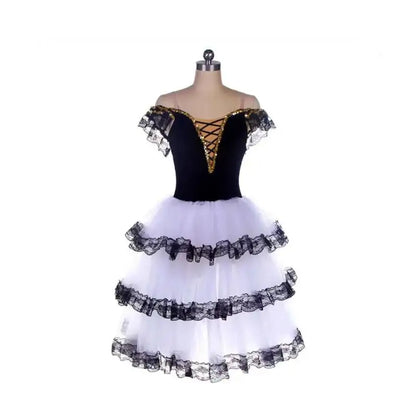 Professional Ballet Romantic Tutu Long Skirt Black Red Spain Dress Girls Adult Children's Performance Ballet Clothes For Women