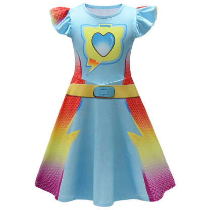 Children's SuperKitties Dresses Super Kitties Cosplay Costume Girls Flying Sleeves A-Line Dress Bag Mask Carnival Birthday Gift
