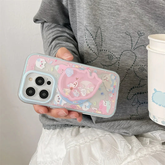 Cute Dolphin Shaking Bracket Magnetic Phone Case For iPhone 17 16 Pro 15 14 Pro Max Cover with Stand Holder Cases for Magsafe