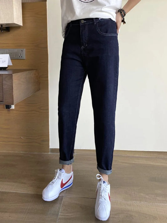 Slimming Straight Leg Jeans High Waist Cotton Stretch Denim Spring Autumn Women's plus Size Carrot Pants Casual Classic Sle
