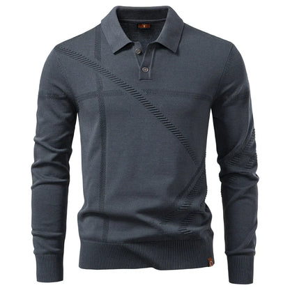 Men's Slim Fit Long Sleeve Polo Shirt Autumn Winter Thermal Comfort Fashion Stripe Solid Color Button up Polo Tops
