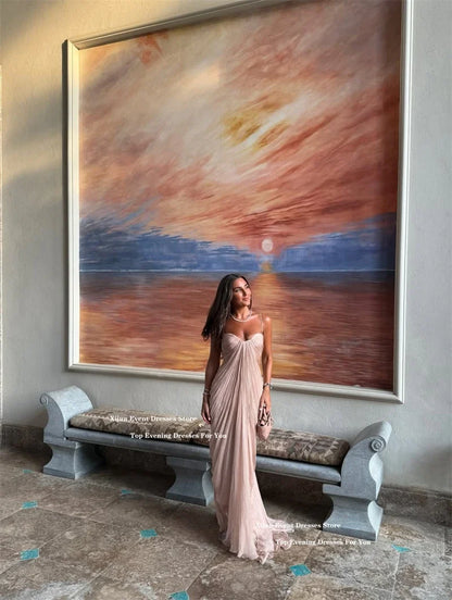 Sexy Pink Silk Satin Mermaid Evening Dresses Sleeveless Sweetheart Long Prom Gowns Pleated Formal Dubai Prom Gowns Customi