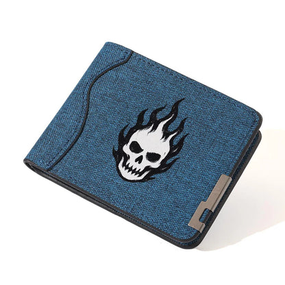 Men's Casual Canvas Wallet Quirky Skull Design Coin Purse Student Credit Card Holder Wallet