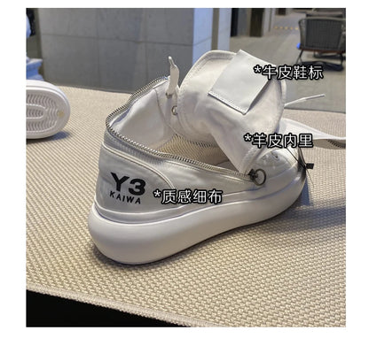 New Fashion High-top Casual Shoes Men Platform White Ankle Boot in Canvas Zipper Ornament Sneaker Boots Handcrafted Man Footwear