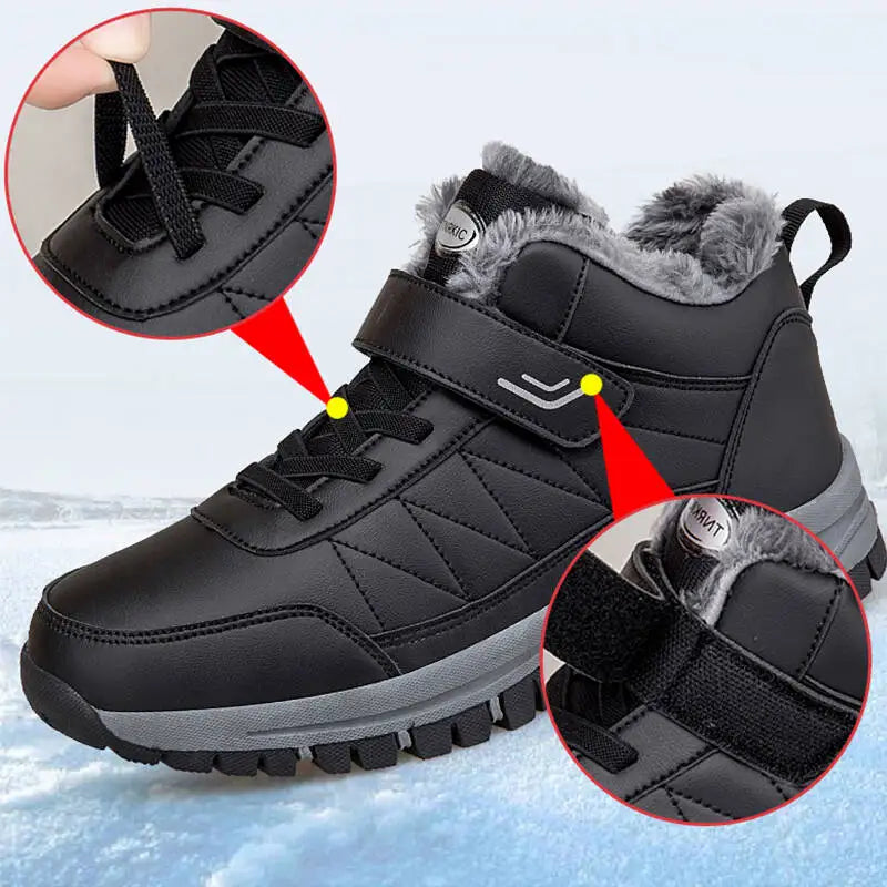 Winter Men Boots PU Leather Snow Boots Man Plush Warm Causal Shoe Waterproof Men Boots High Quality Male Sneakers Ankle Boots