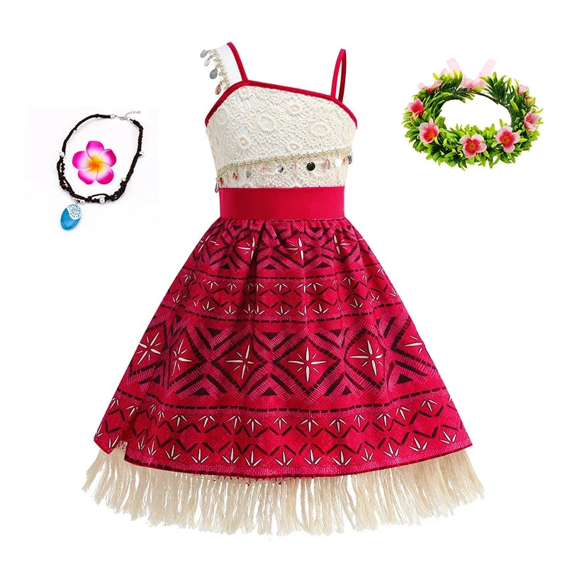 2 Vaiana Costume Girls Princess Dress Children Purim Lace Clothes Kids Cartoon Cosplay Outfits Birthday Party Frock