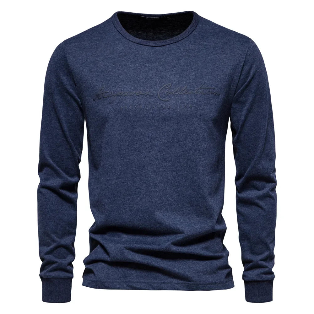 100% Cotton Long Sleeve Men's T-shirt Solid Color Letter Print Casual T shirts for Men New Spring Tops Tee Men Clothing