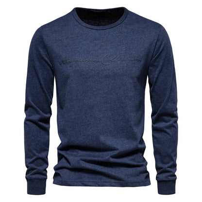100% Cotton Long Sleeve Men's T-shirt Solid Color Letter Print Casual T shirts for Men New Spring Tops Tee Men Clothing