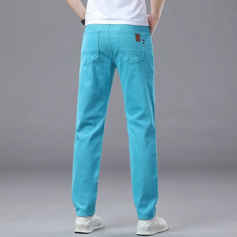 Men's Slim Fit Pants Casual Colorful 2025 Spring New Straight Trousers Men Cotton Stretch Fashion Pants Red Yellow Pink Blue