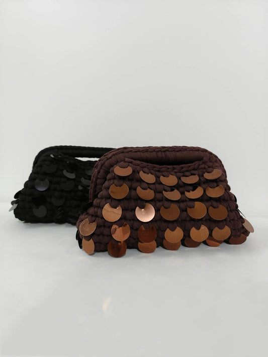 Yingzi Small Sequin Crochet Cluth Bag with Shine Paillettes Handmade Evening Bag Makeup Bag