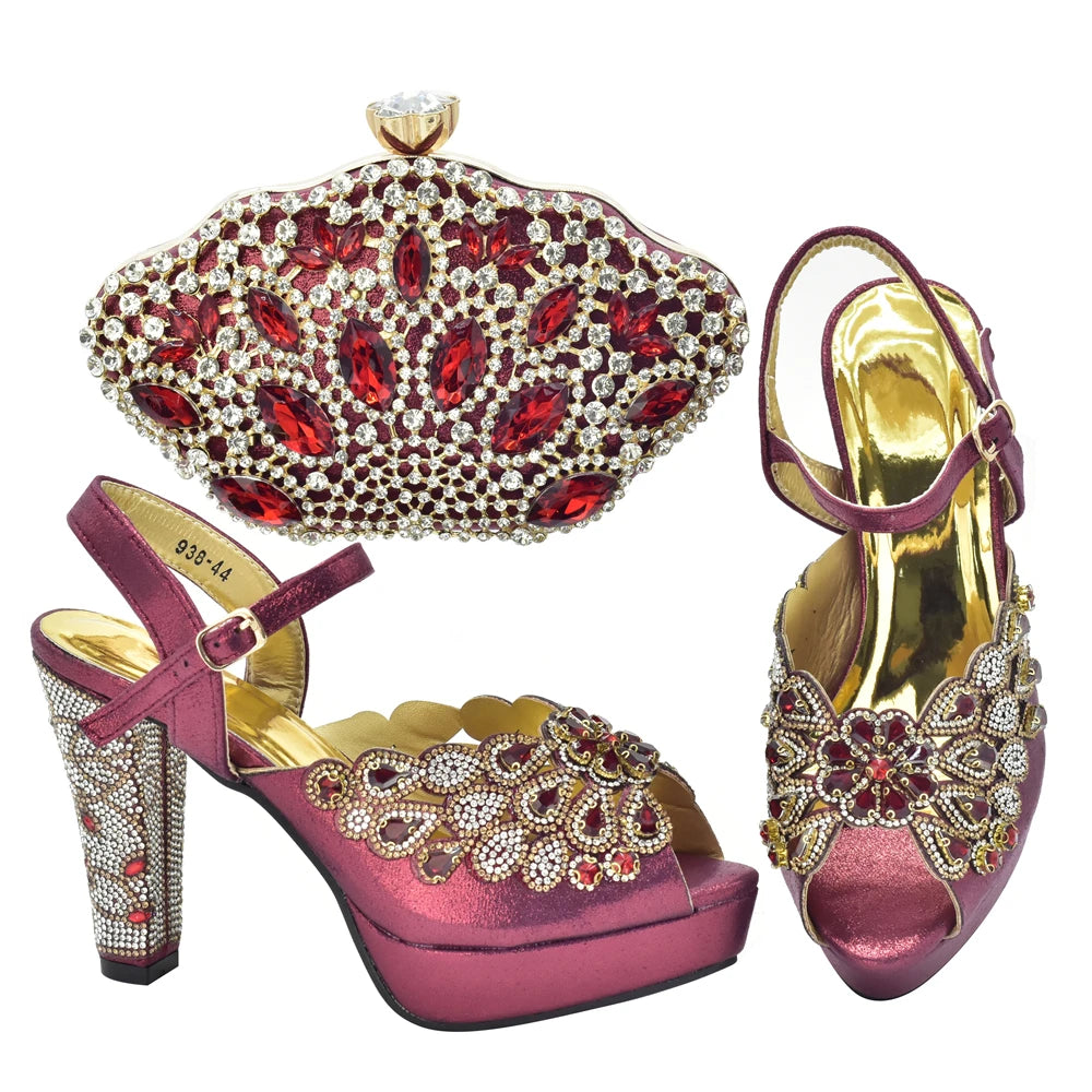 New Italian Shoes and Bags Matching Set with Rhinestone Shoes for Women 2025 Designer Luxury High Heels  Shoes for Women Elegant