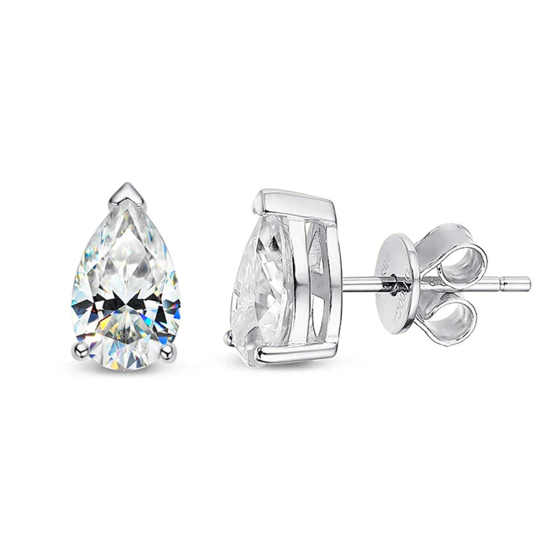 Rhodium Plated 1ct D/G Color Pear Cut Moissanite Stud Earring for Women Classic Wedding Jewelry 100% S925 Sterling Silver