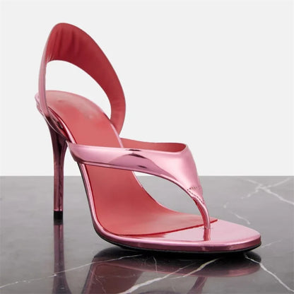 Summer New Women's Stiletto Sandals Concise Female Flipflop High-heeled Sandals Slingback Runway Ladies Shoes Large Sizes 34-46