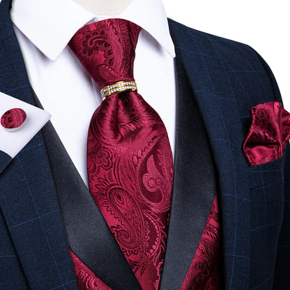 Men's Vest Blue Floral Suit Vest V Neck Tie Set For Wedding Party Brand Formal Dress Waistcoat Man Casual Sleeveless Jacket