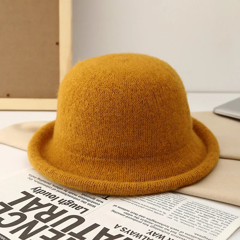 Women Hat Winter Wool Knitted Fedora Small Topper Hat Casual Ladies Solid Color British Top Hat Rolled Brim Official Website