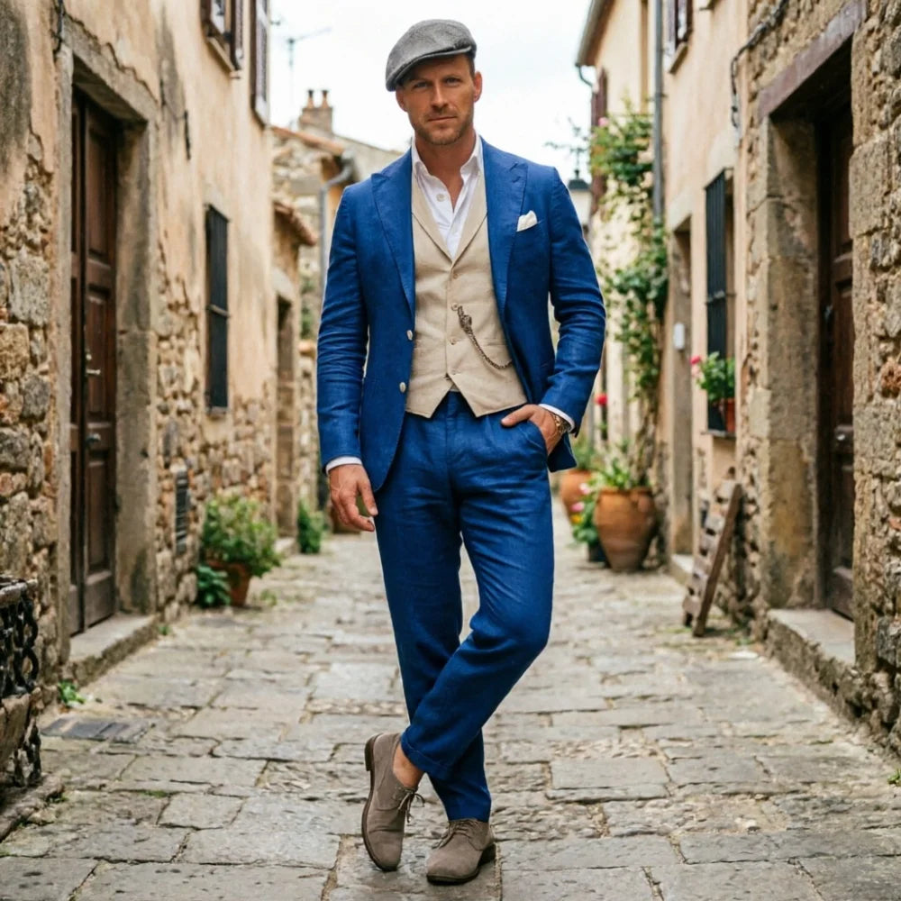 Sage Green Linen Men 3 Piece Suit Breathable Slim Fit Summer Beach Formal Wear For Wedding Business Party Occasion Outfit