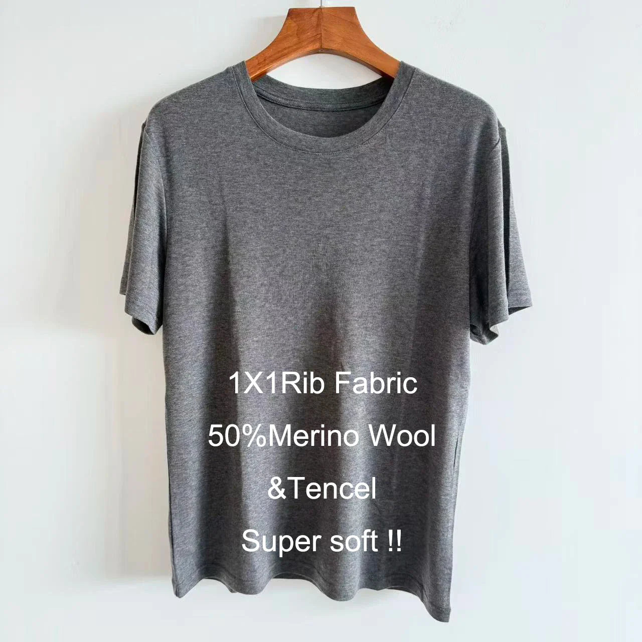 Men's 100% Superfine Merino Wool T-Shirt Base Layer Wicking Breathable Quick Dry Anti-Odor No-itch Comfortable Fit Size