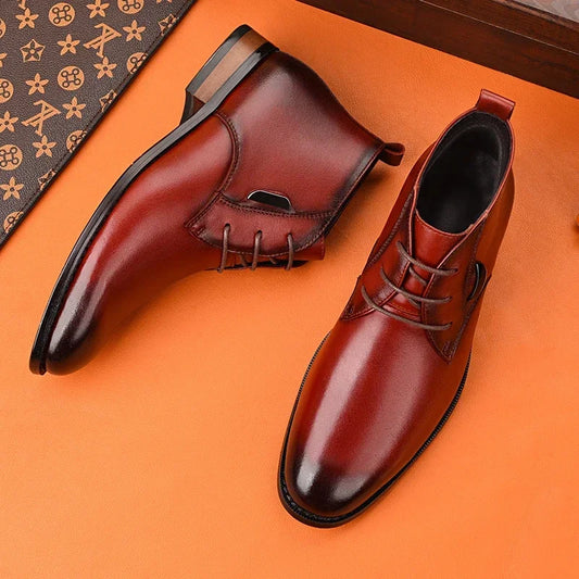 Men Flat/6CM Bussiness Elevator Shoes Genuine Leather Boots Autumn Winter Warm Ankle Boots for Men Botas Hombre Plus Size 37-47