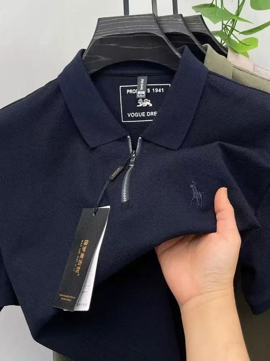High end brand pony embroidered short sleeve polo shirt unique trend half zipper luxury Paul T-shirt designer's new men's wear