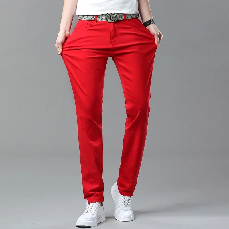 98% Cotton 4 Colors Stretchy Jeans Men's Mid-waist Straight Pencil Denim Trousers Brand Clothing Personality Fashion Male Pants