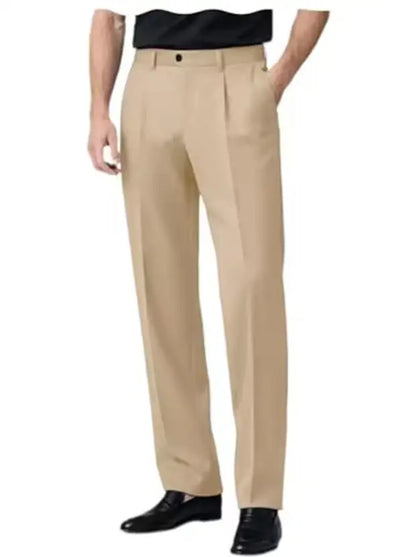 Men's Dress Pants Premium Chinos Business Pleated Wide-Leg Versatile Formal Casual Trousers Daily Office Banquet Wedding Summer