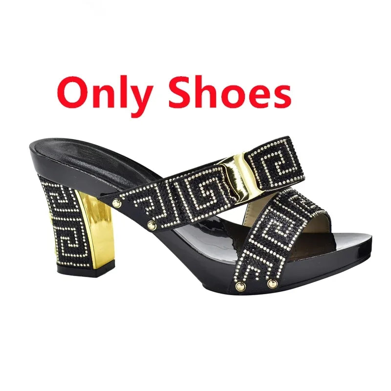 Italian Matching Shoes and Bag Set Decorated with Rhinestone African Shoes and Bag Set for Wedding High Quality Shoes Bag