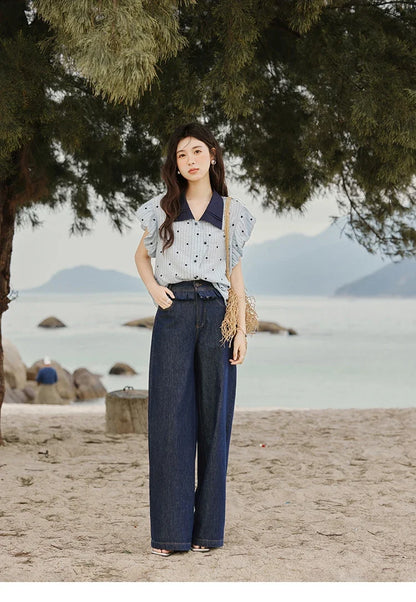 Summer Office Lady Blouses Women 2025 Short Sleeve Turn-down Collar Polka Dot Shirts Female Fashion Slim Tops MXE31C0776