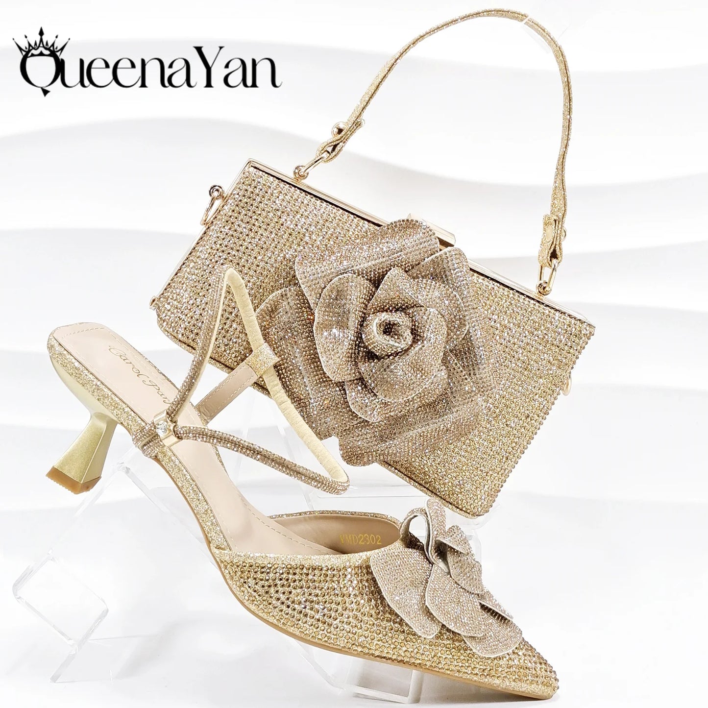 2025 Large Flower Design Shoes & Bag Nigerian Coffee Color Women's Stiletto Shoes For Special Good Time INS Style
