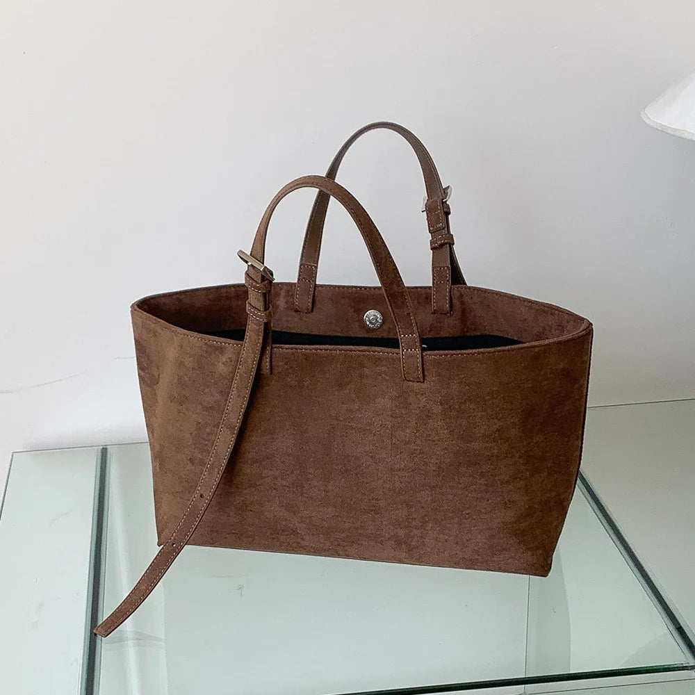 Retro Faux Suede Tote Women Bag Large Capacity Shoulder Bags for Women 2026 Matte Texture Designer Handbags and Purses Shopper