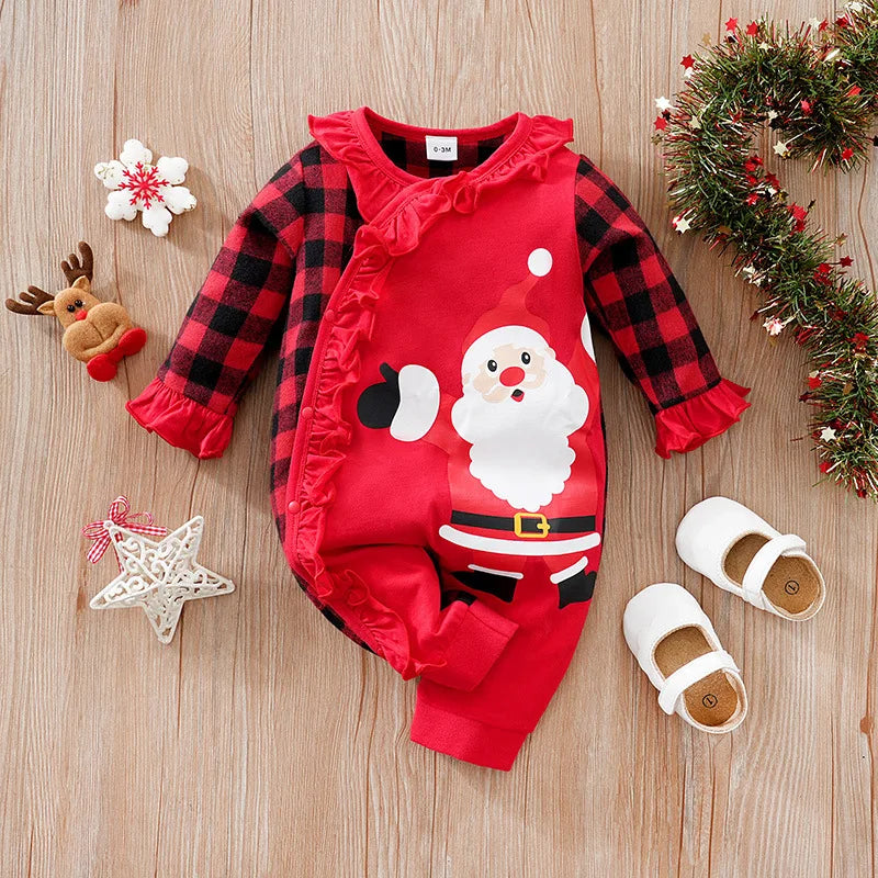 Prowow 0-18M Baby Christmas Costume Cartoon Deer Jumpsuit With Santa Hat Christmas Baby Romper For Newborn New Year Costume