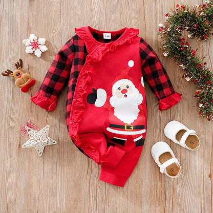 Prowow 0-18M Baby Christmas Costume Cartoon Deer Jumpsuit With Santa Hat Christmas Baby Romper For Newborn New Year Costume