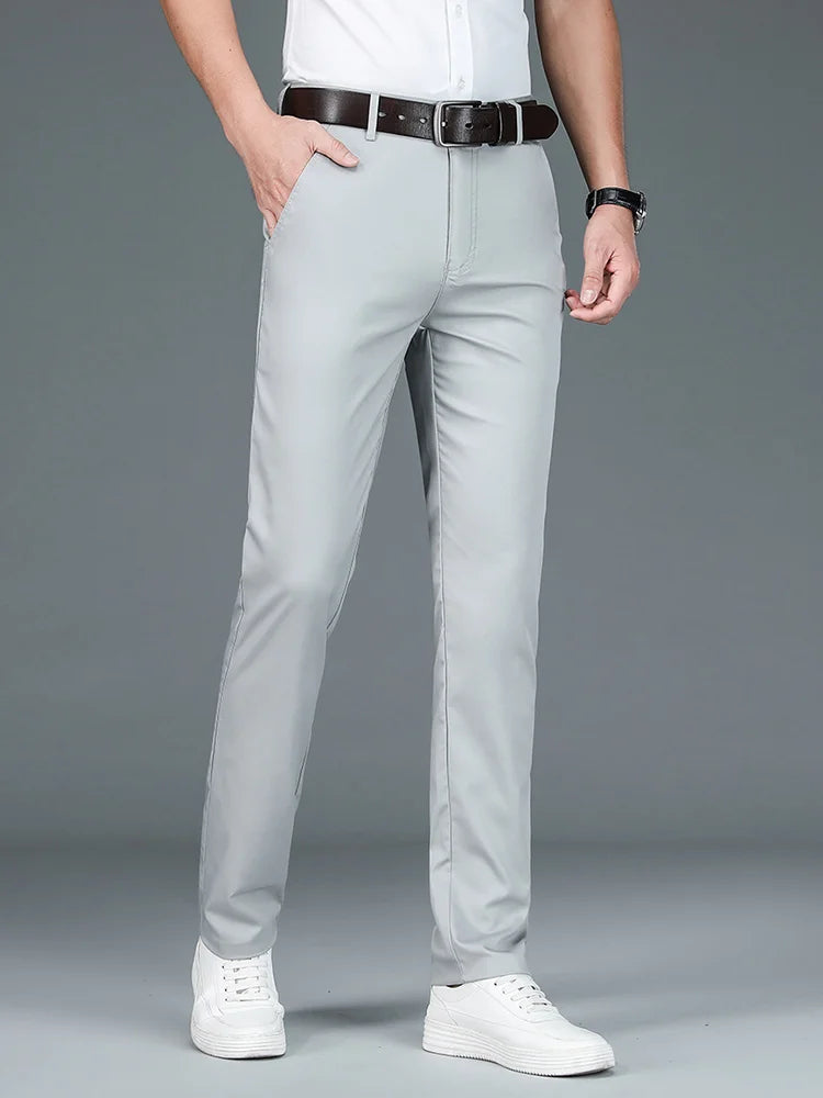 High Quality Luxury Straight Business Suit Pants Men Bamboo Fiber Designer Spring Summer Elegant Casual Long Formal Trouser Male